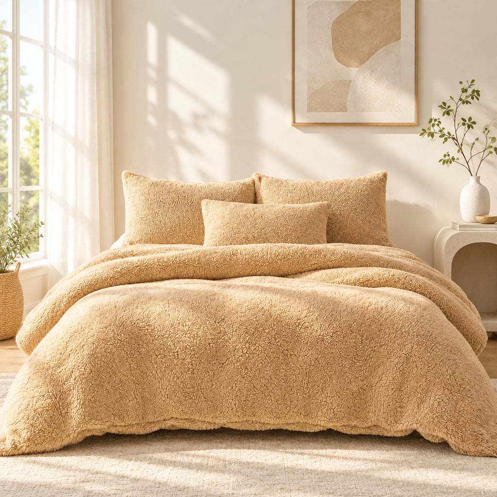 Plush Fleece Duvet Cover Set with Sheet, 4-Piece
