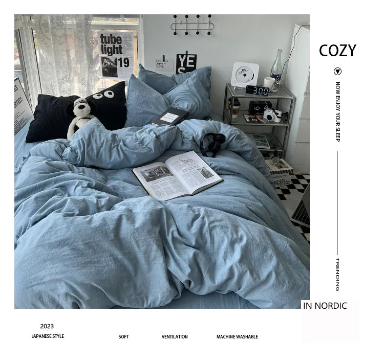 Ins washed cotton solid color four - piece suit can sleep naked in student dormitory 4 three - piece quilt cover - Julia M LifeStyles