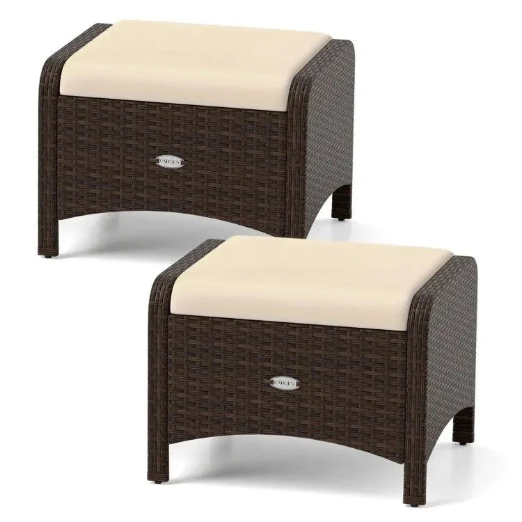2 Pieces Outdoor Patio Furniture PE Wicker Ottomans with Removable Cushions Julia M LifeStyles
