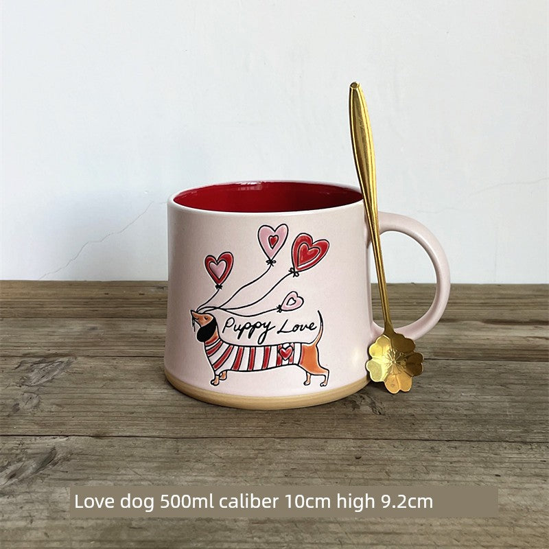 Vintage Floral Hand-Painted Ceramic Water Cup with Spoon Julia M Home & Kitchen