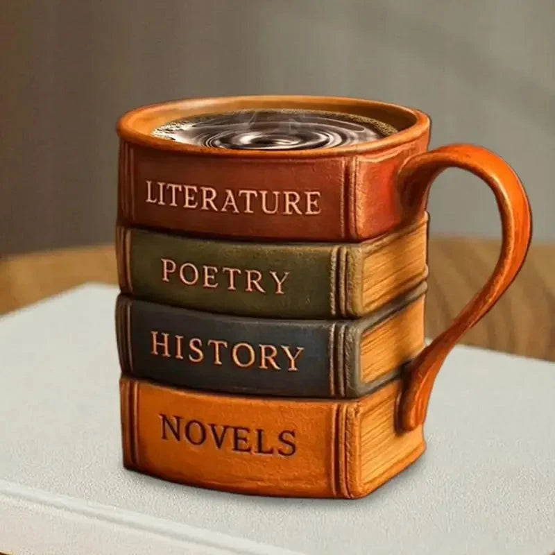 3D Painted Book Design Coffee Mug - Heat-Resistant Drinkware with Ergonomic Handle Julia M LifeStyles