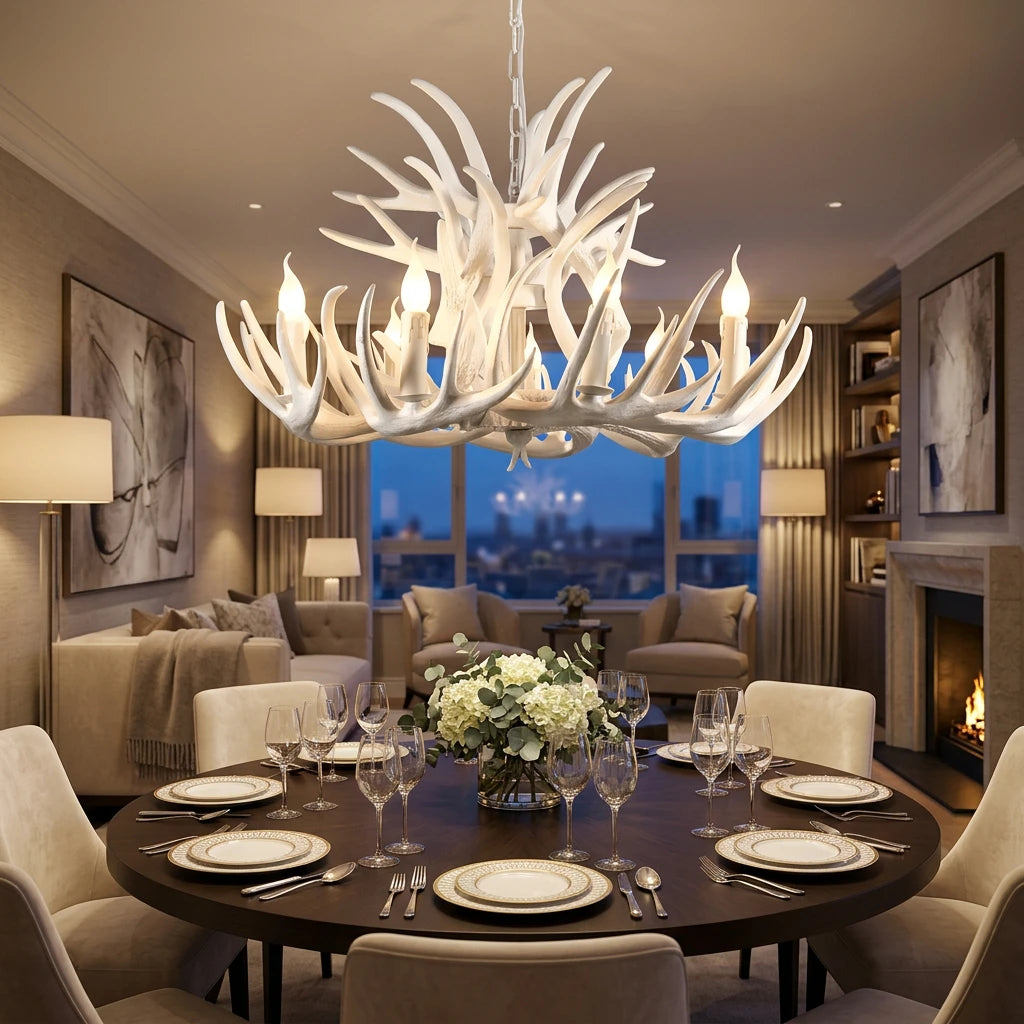Deer Horn Resin Antler Chandelier E14 Bulb American Retro Resin Horn Deer Lamps Indoor Home Rustic Decoration Lighting