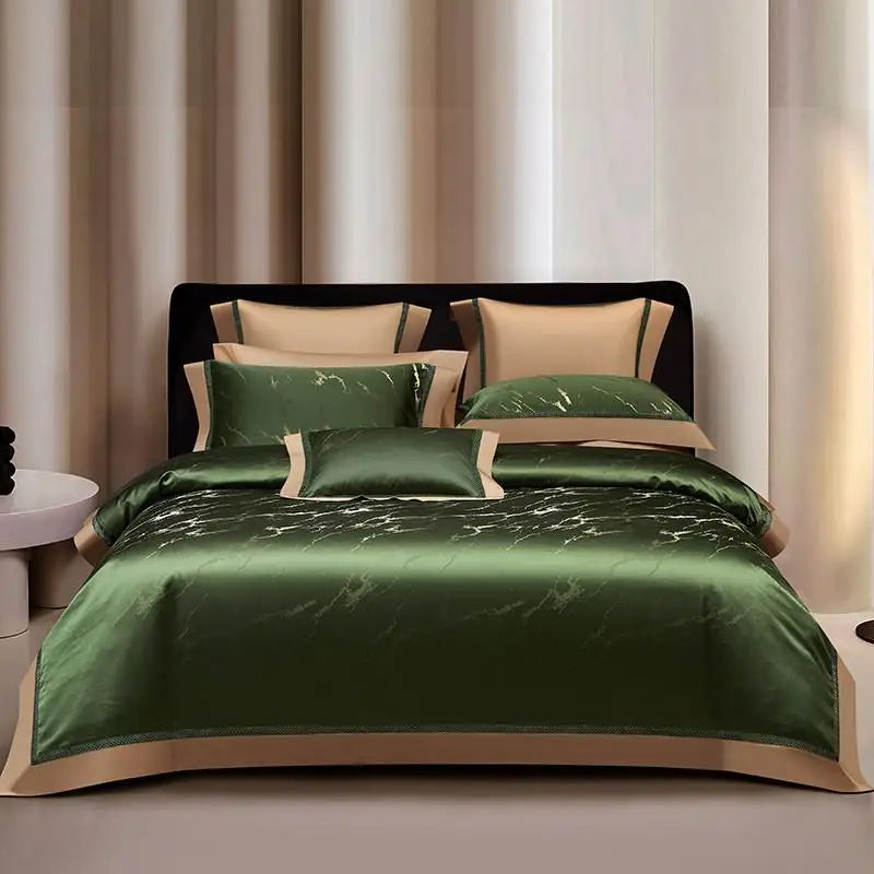 Silk-Like Satin 7-Piece Duvet Cover Set with Double Stitching & Pillowcases - Julia M LifeStyles