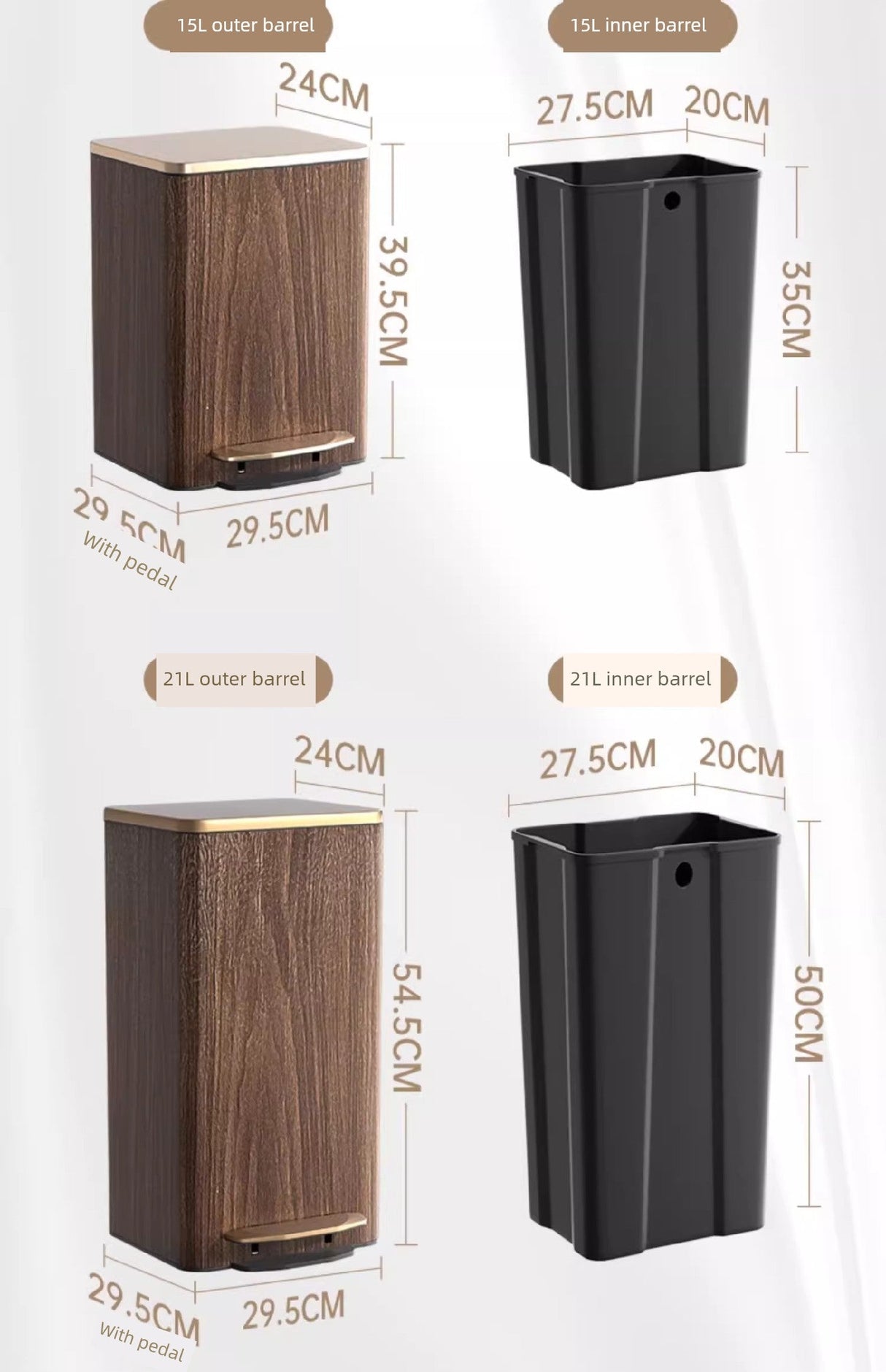 Sleek Leather Exterior German Foot-Pedal Trash Can - 12L -30L Luxury Design for Home & Office Julia M LifeStyles