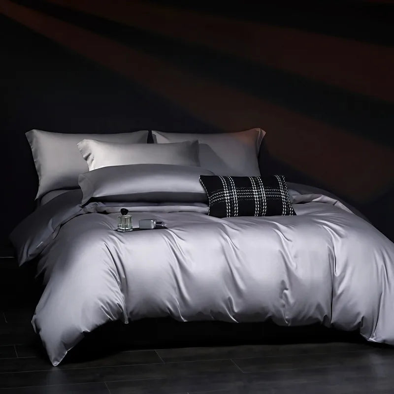 Luxury 100% Egyptian Cotton Reversible Duvet Cover Set in Silver & Purple - Julia M LifeStyles