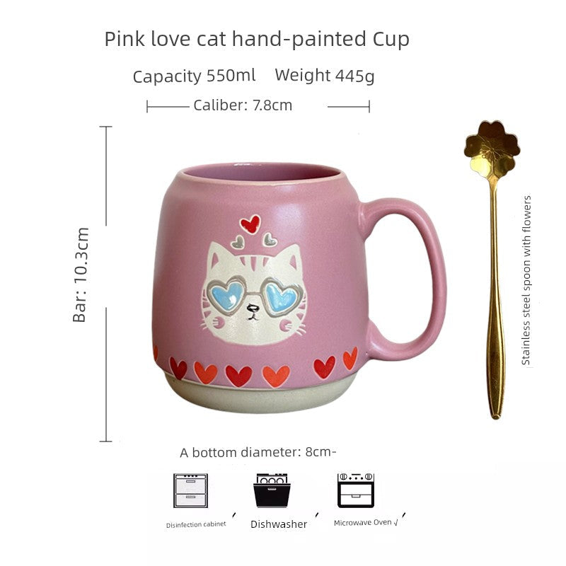 Vintage Floral Hand-Painted Ceramic Water Cup with Spoon Julia M Home & Kitchen