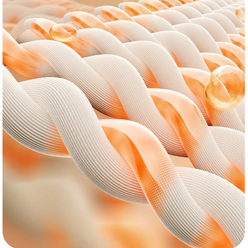 Product packaging with text 'Double warm' and an arrow, featuring a textured fabric design.