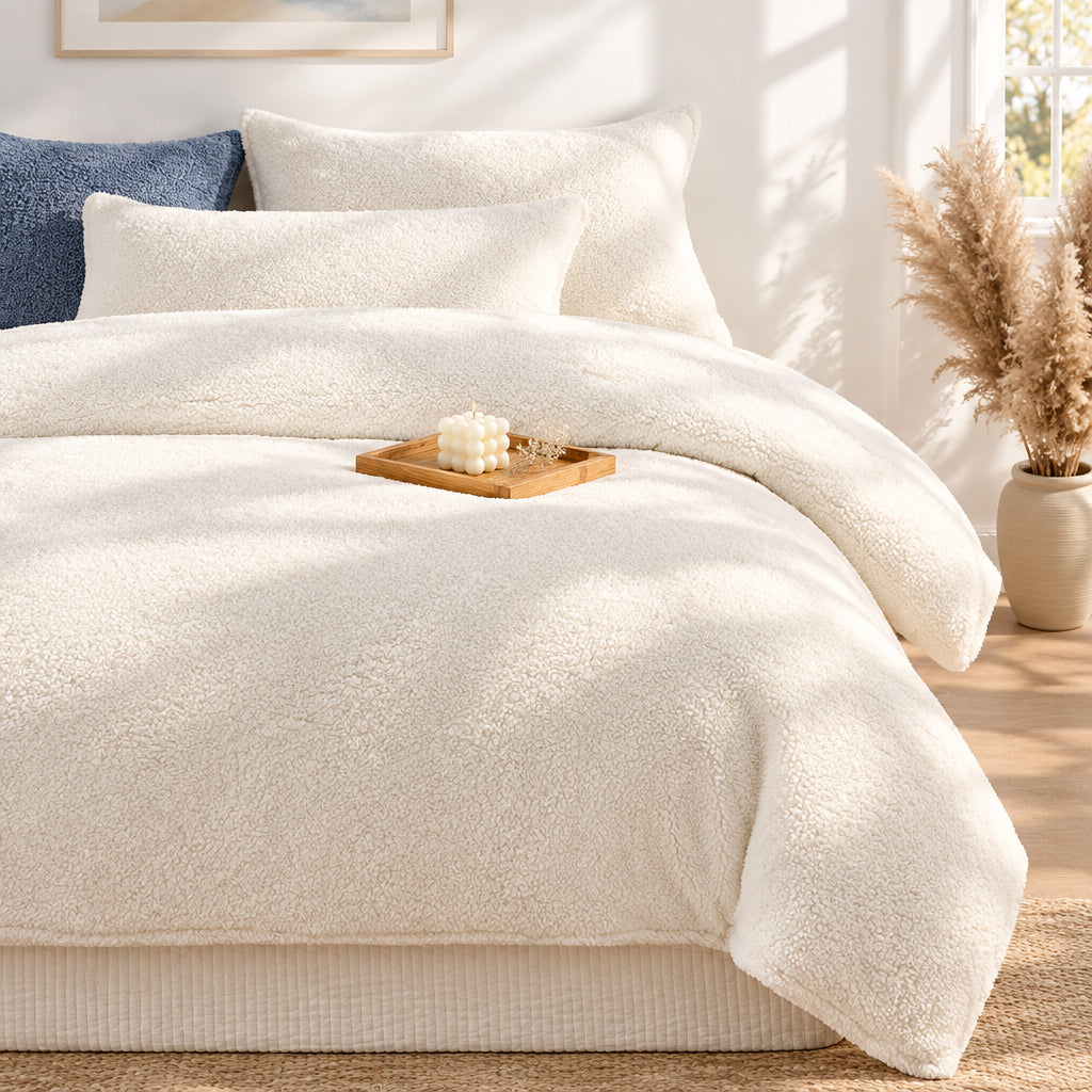 Plush Fleece Duvet Cover Set with Sheet, 4-Piece