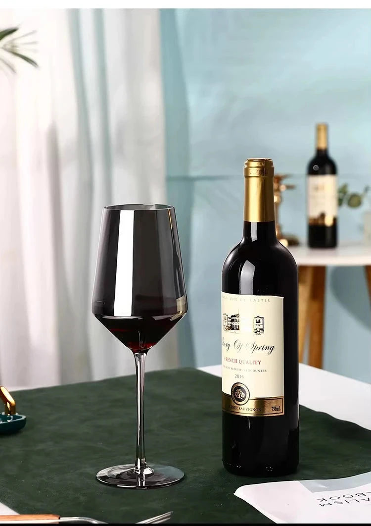 Galvanized Black Crystal Red Wine Goblet - Smoke Grey Elegance Julia M LifeStyles