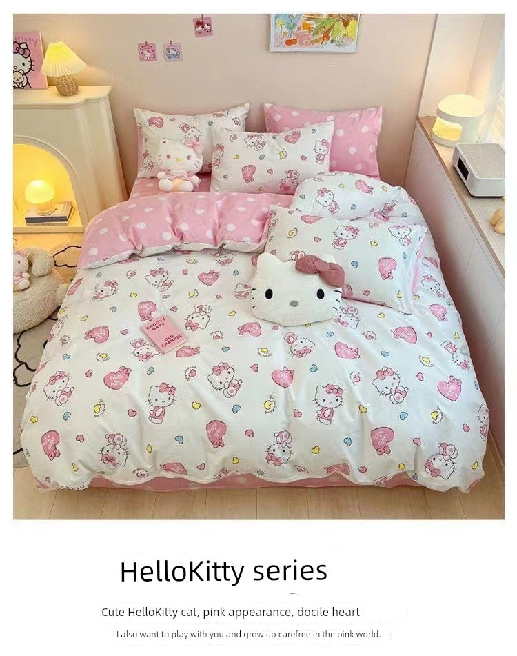 Heart Washed Cotton Cute Minimalist Pink Bed Four-Piece Set - Julia M LifeStyles