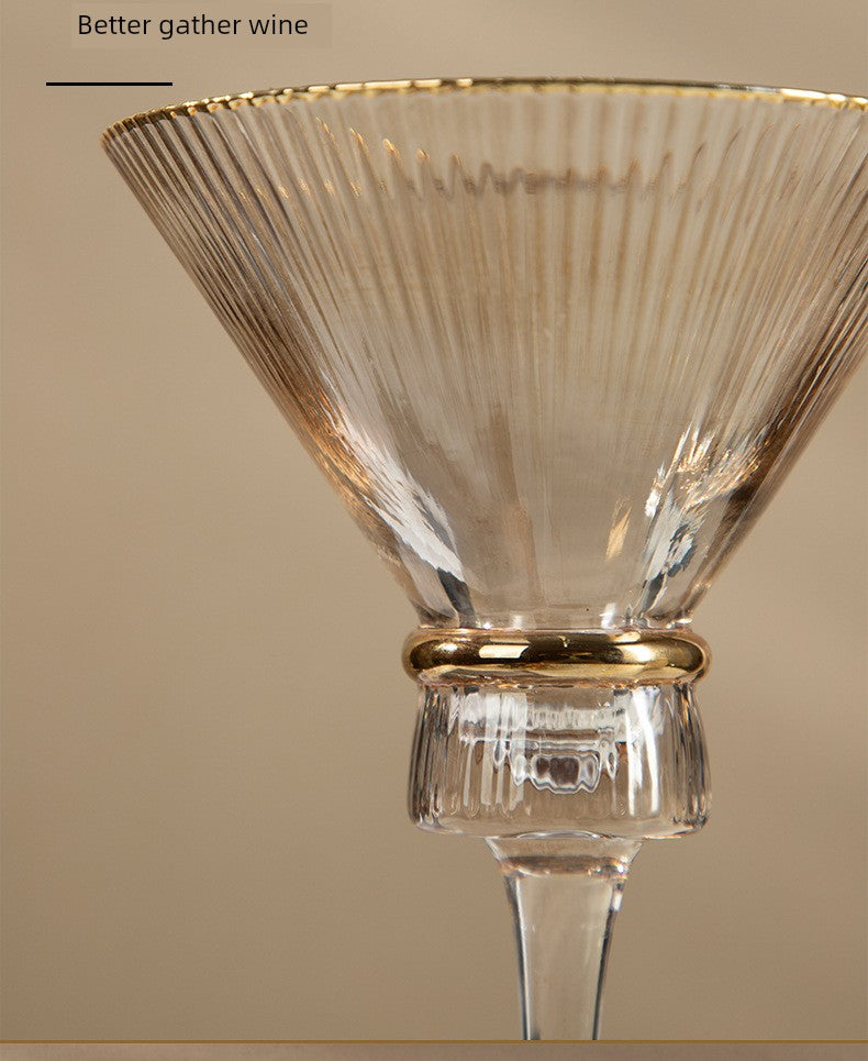Champagne Glass Gold Trimming Waistline Goblet Champagne Glass Cocktail Glass Vertical Grain Water Cup Suit Electroplated Gold Creative Wine Ware Julia M Home & Kitchen