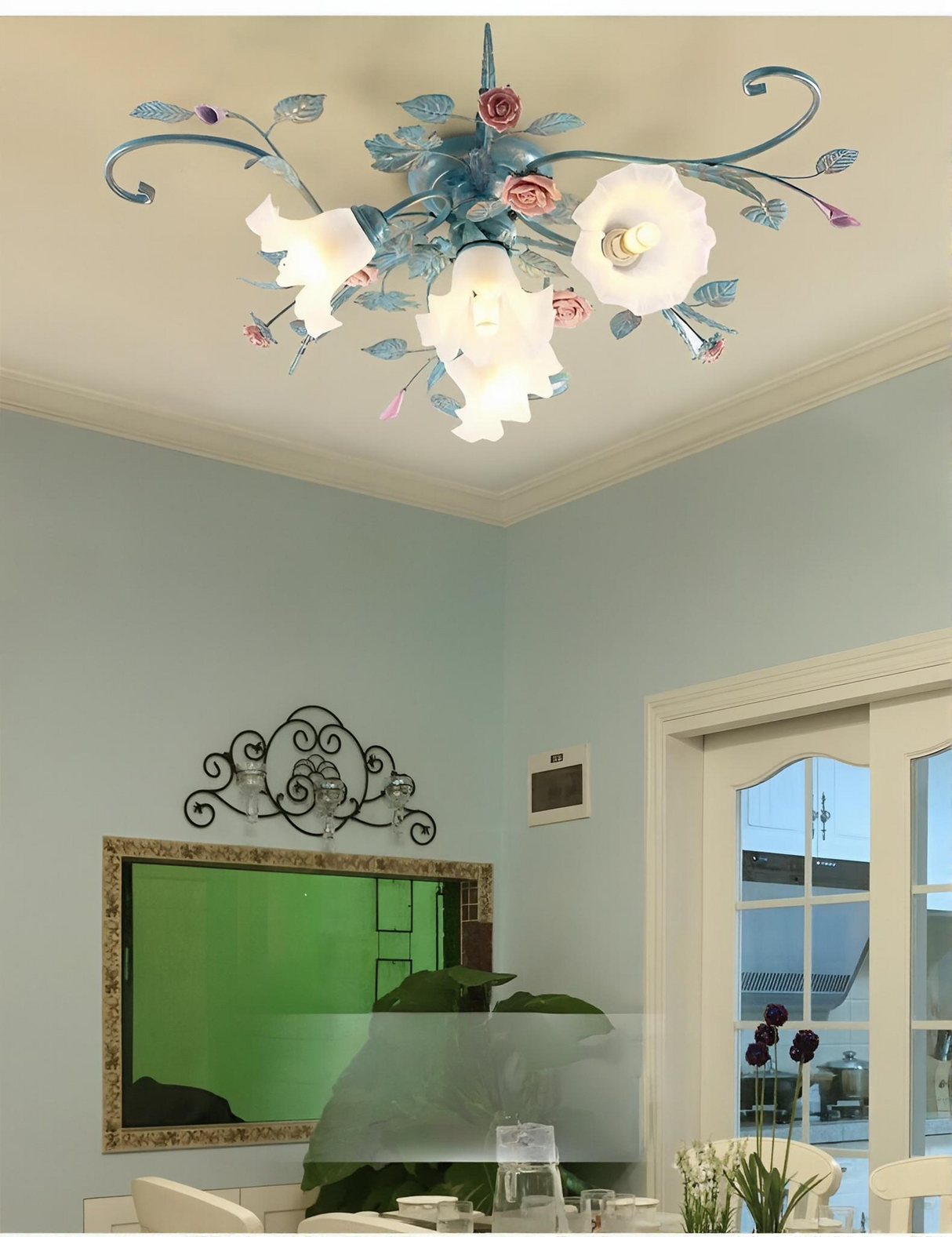 Romantic Rose Flower Ceiling Lamp - Pastoral Style Chandelier