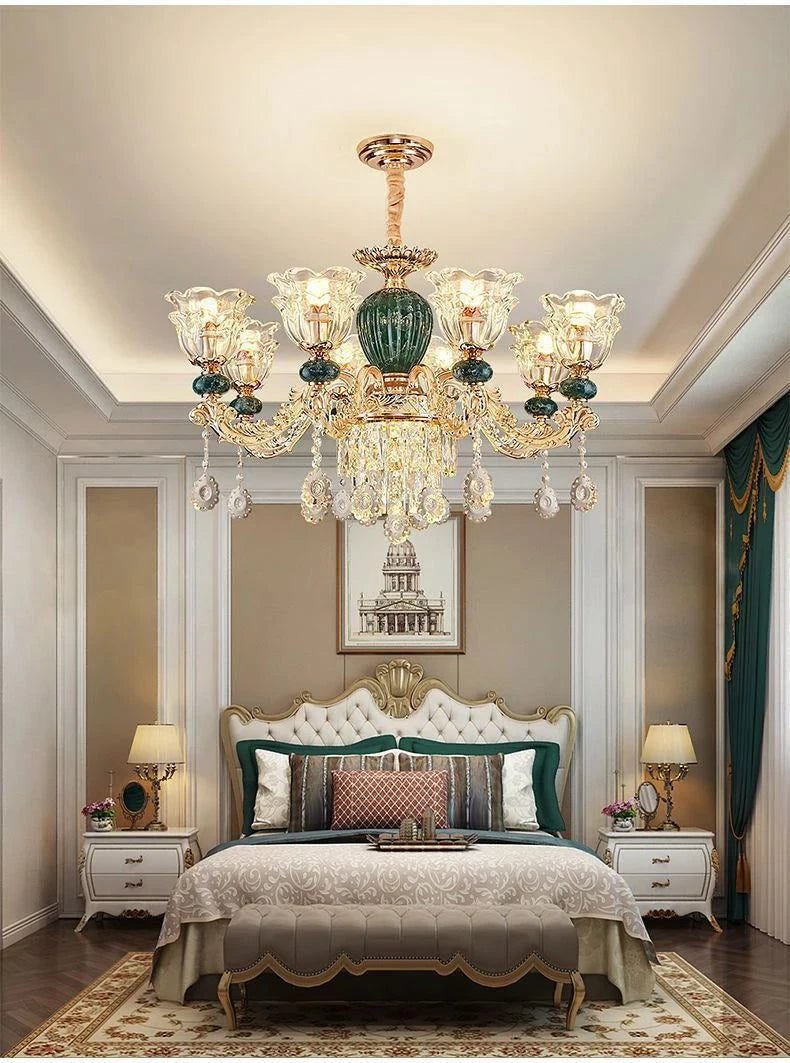 LED Crystal Ceramic Retro Ceiling Chandelier - European Style Luxury Lamp - Julia M LifeStyles