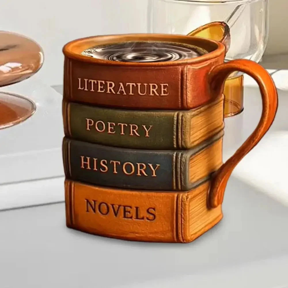3D Painted Book Design Coffee Mug - Heat-Resistant Drinkware with Ergonomic Handle Julia M LifeStyles