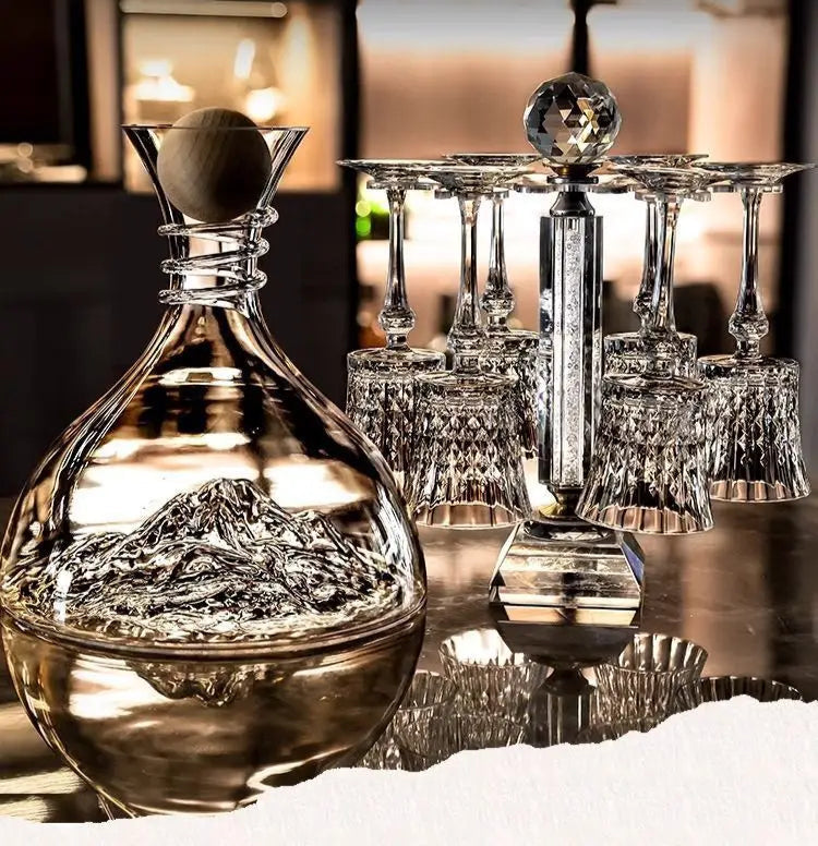 Crystal Elegance Red Wine Glass Set with Silk Iceberg Decanter Julia M Home & Kitchen