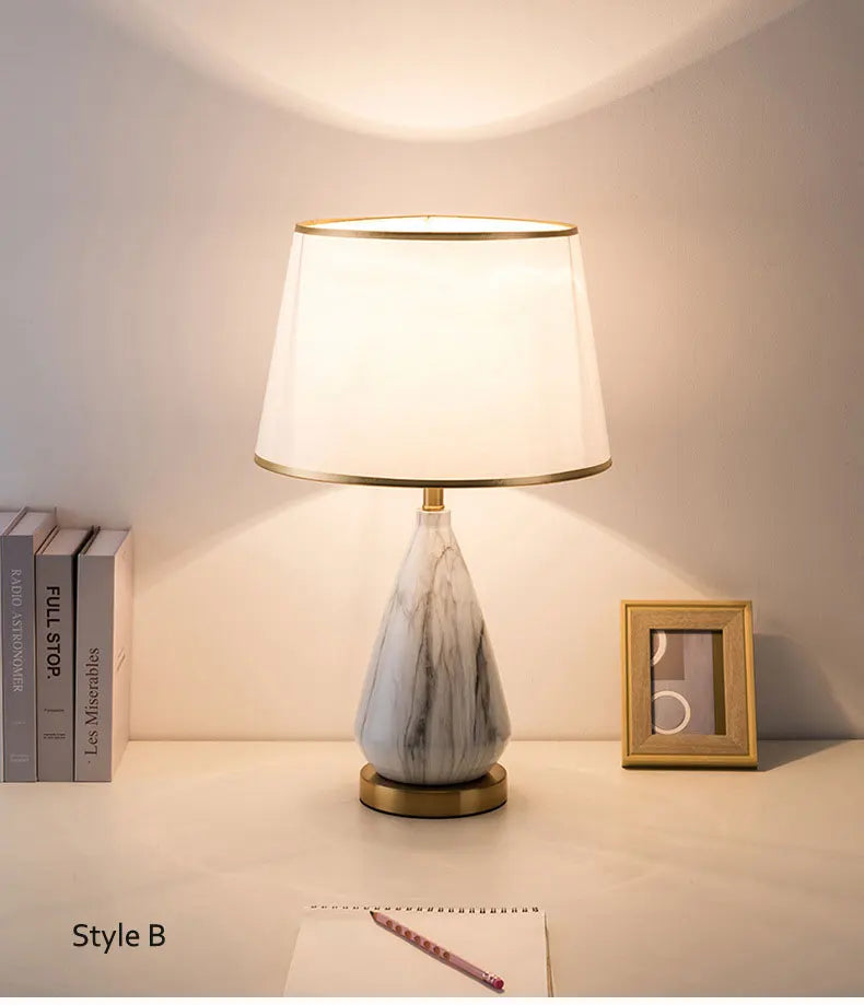 Metal Bedroom Bedside Lamp Modern Simple Cloth Cover Decorative Desk Lamp Nordic Hotel Living Room Office Reading Lamp
