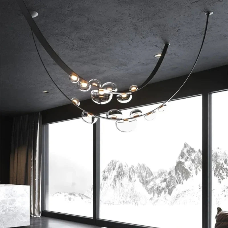2025 Modern WaterDrop Leather LED Pendant LampsBelt Glass Ball Ceiling Chandelier Home Decor Hall Villa Living Lighting Fixture Julia M LifeStyles