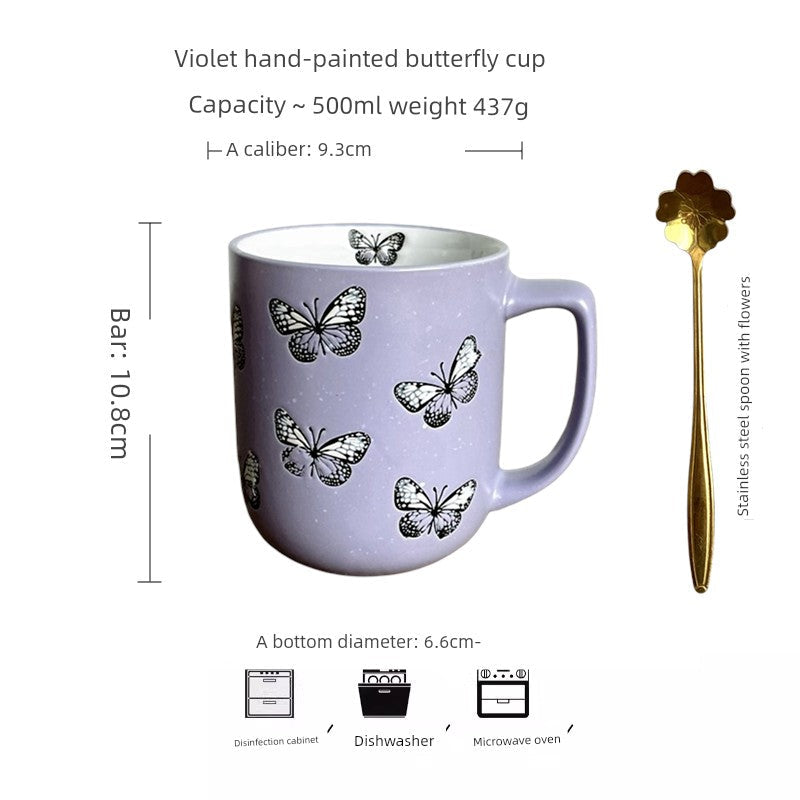 Vintage Floral Hand-Painted Ceramic Water Cup with Spoon Julia M Home & Kitchen