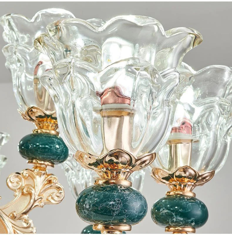 LED Crystal Ceramic Retro Ceiling Chandelier - European Style Luxury Lamp