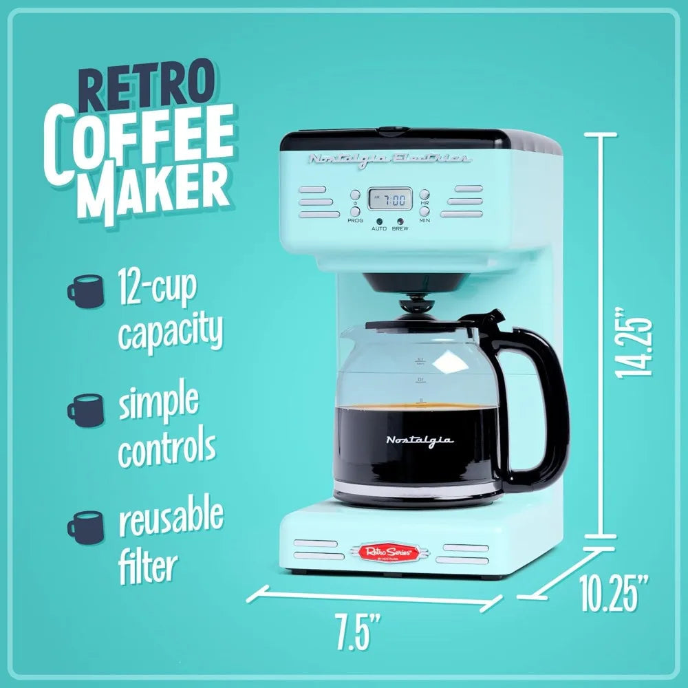 Nostalgia Aqua Retro 12-Cup Programmable Coffee Maker with LED Display Julia M LifeStyles