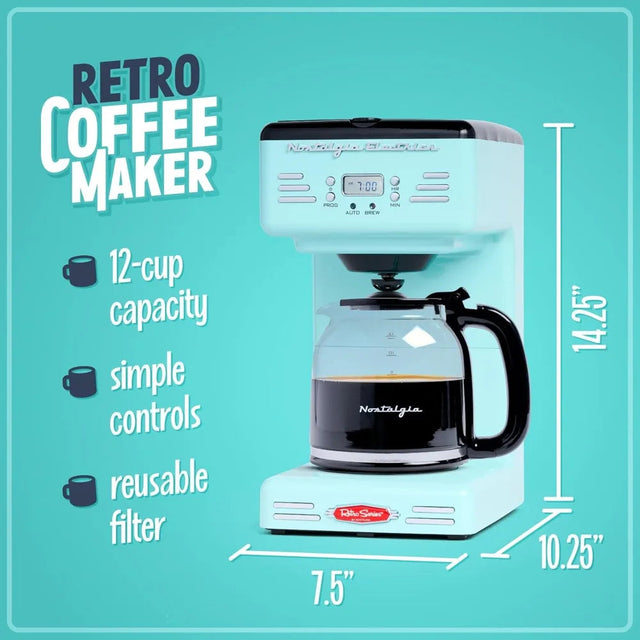 Nostalgia Aqua Retro 12-Cup Programmable Coffee Maker with LED Display Julia M LifeStyles
