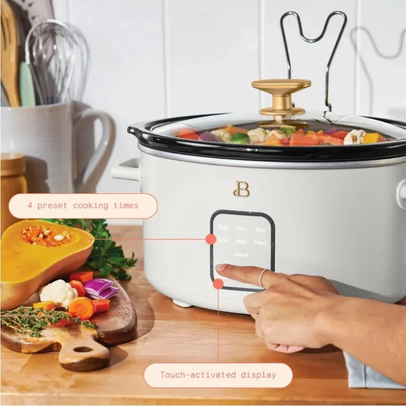 Drew Barrymore Beautiful 4Qt Touch-Activated Slow Cooker - White Icing Julia M LifeStyles