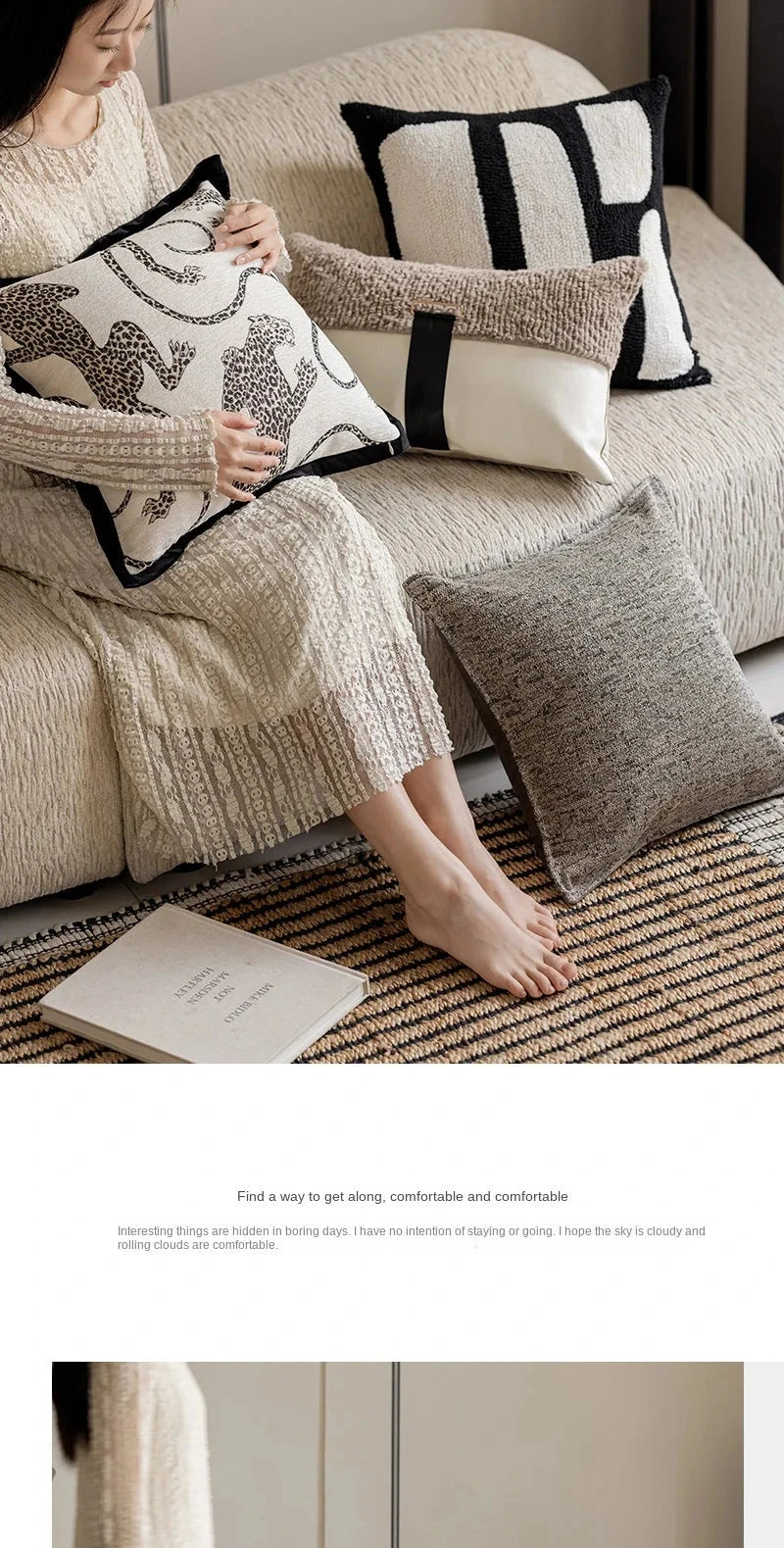 Modern simple black and white pillow cover living room sofa high-end backrest model room leopard jacquard cushion cover Julia M LifeStyles
