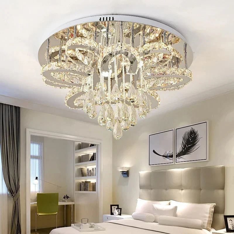 LED Modern Crystal Stainless Steel Round Dimmable RGB Chandelier