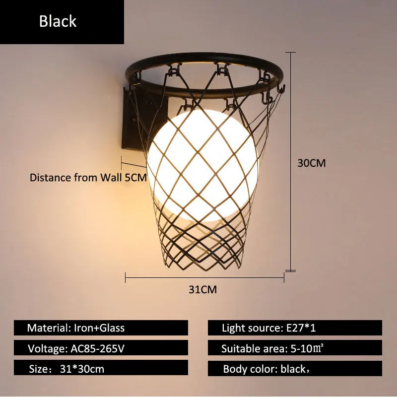 Nordic Creative Wall Lamp Living Room Corridor Pub Bedroom Study Children's Room Personalized Basketball Wall Lamp Wall Sconce