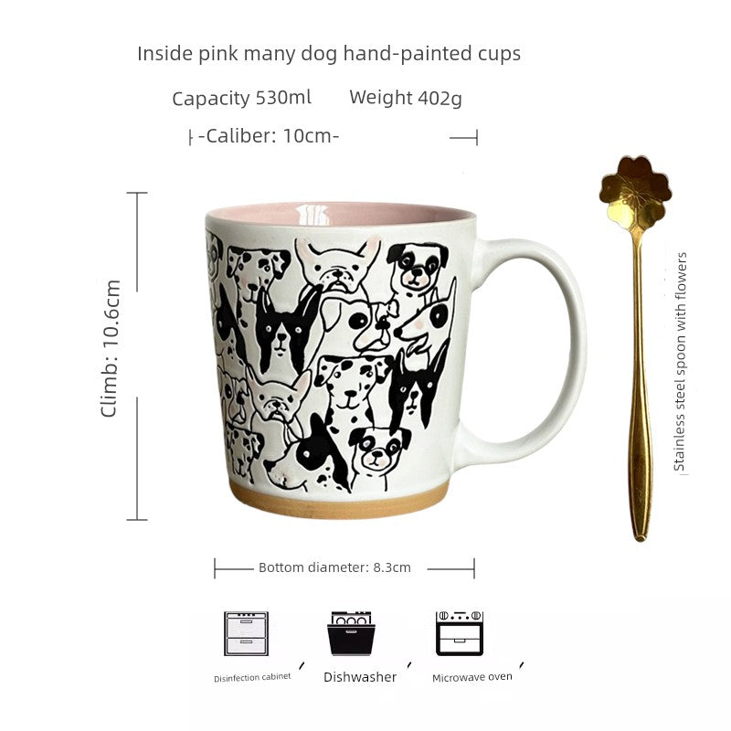 Vintage Floral Hand-Painted Ceramic Water Cup with Spoon Julia M Home & Kitchen