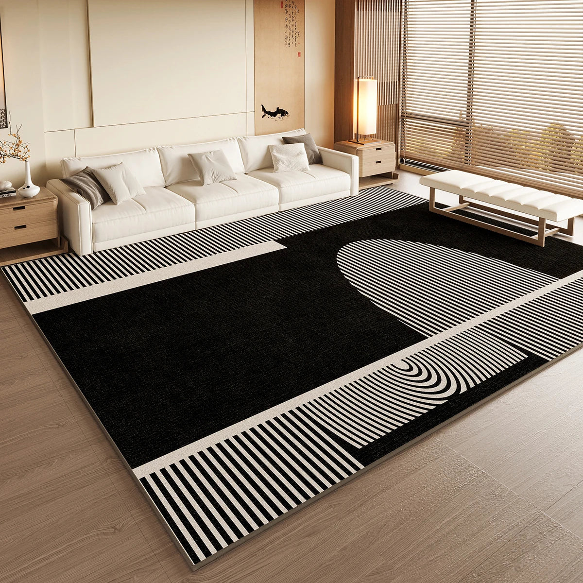 VIKAMA Black Large Living Room Carpet - Low Pile Waterproof Rug - Julia M LifeStyles