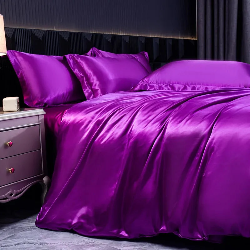 Soft 100% Imitate Silk Satin Duver Cover Sheet Pillow shams Multiple Colors Twin Double (1Duvet Cover+1FlatSheet+2Pillowcases) Julia M LifeStyles