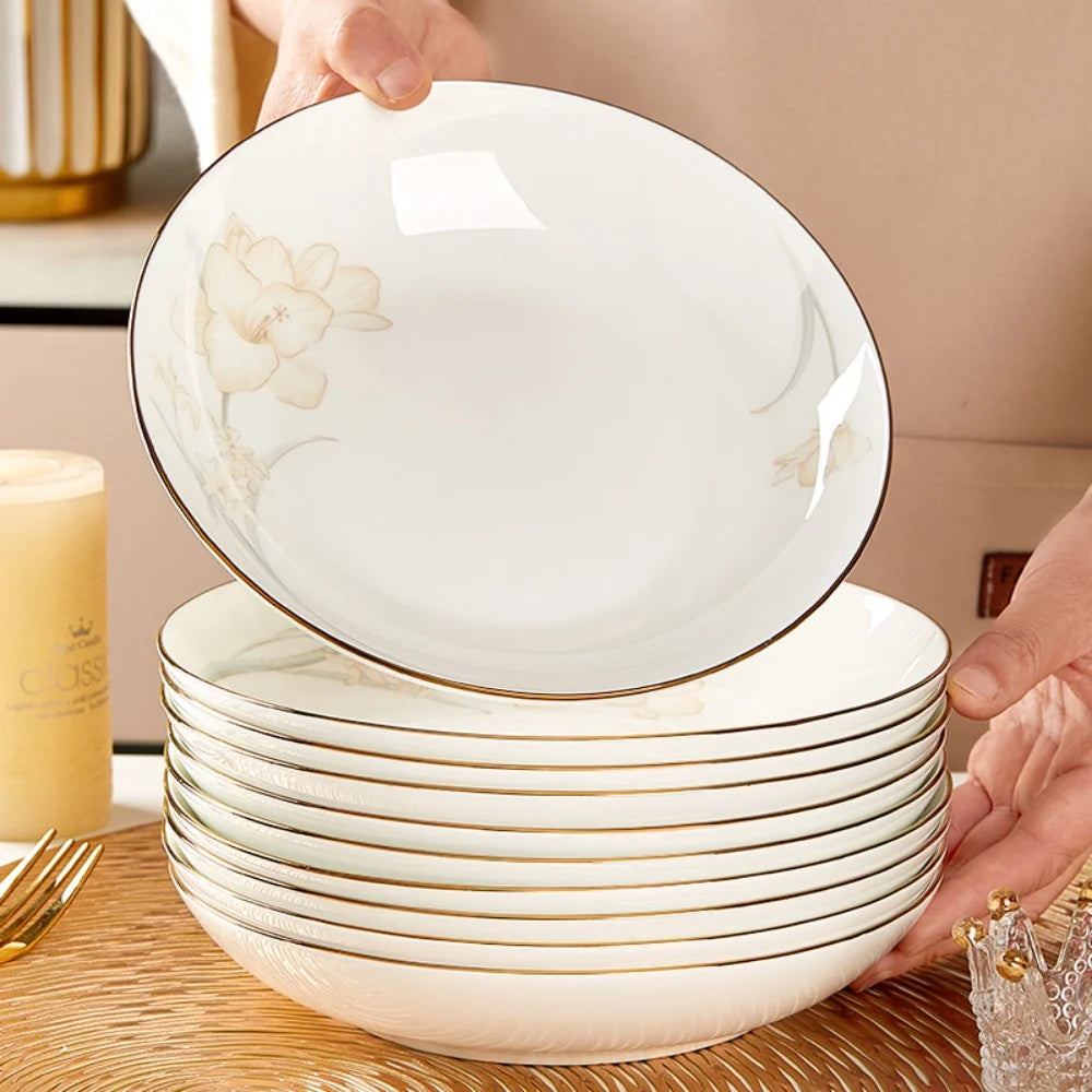 Bone Porcelain Tableware Sets Simple Flower Pattern Bowl And Plate Suitable For Family Gatherings And Party Kitchen Supplies - Julia M LifeStyles