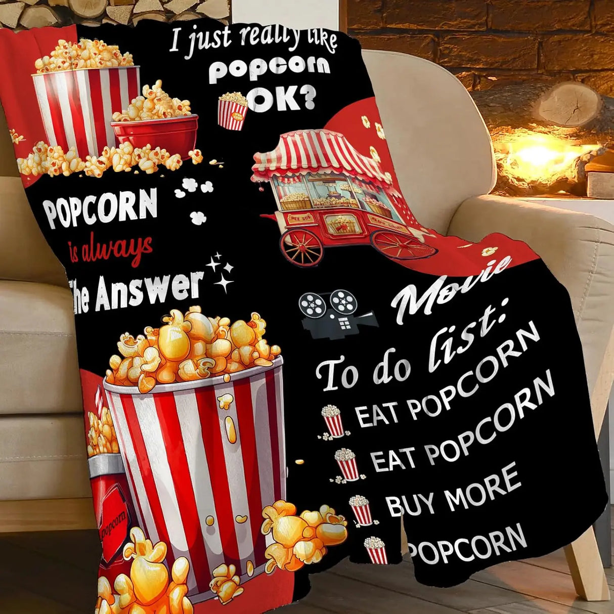 Popcorn Movie Snack Throw Blanket Cozy Fleece Plush for Sofa Bed Funny Food Gift for Kids Boys Girls Men Women Popcorn Lovers x - Julia M LifeStyles