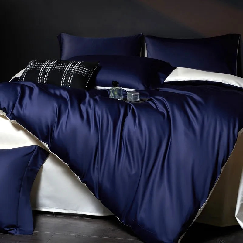 Luxury 100% Egyptian Cotton Reversible Duvet Cover Set in Silver & Purple - Julia M LifeStyles