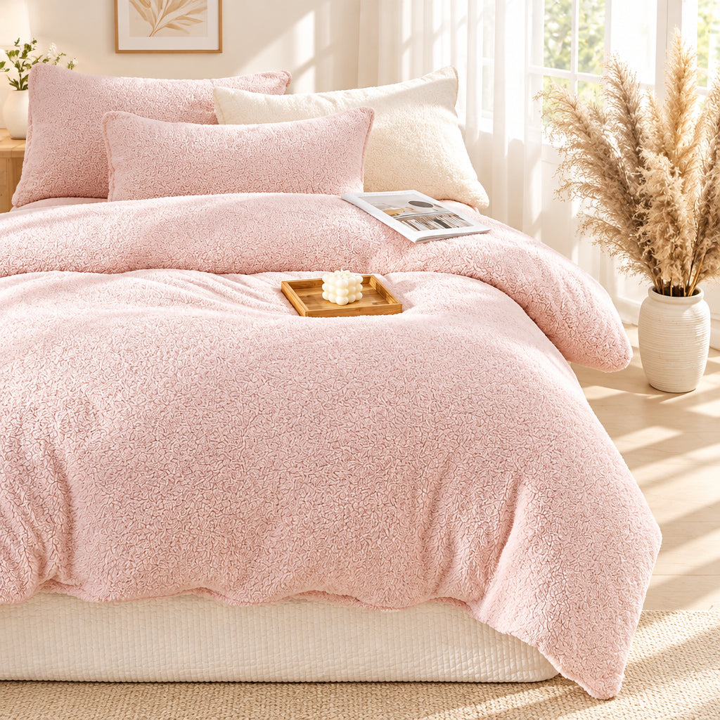 Plush Fleece Duvet Cover Set with Sheet, 4-Piece