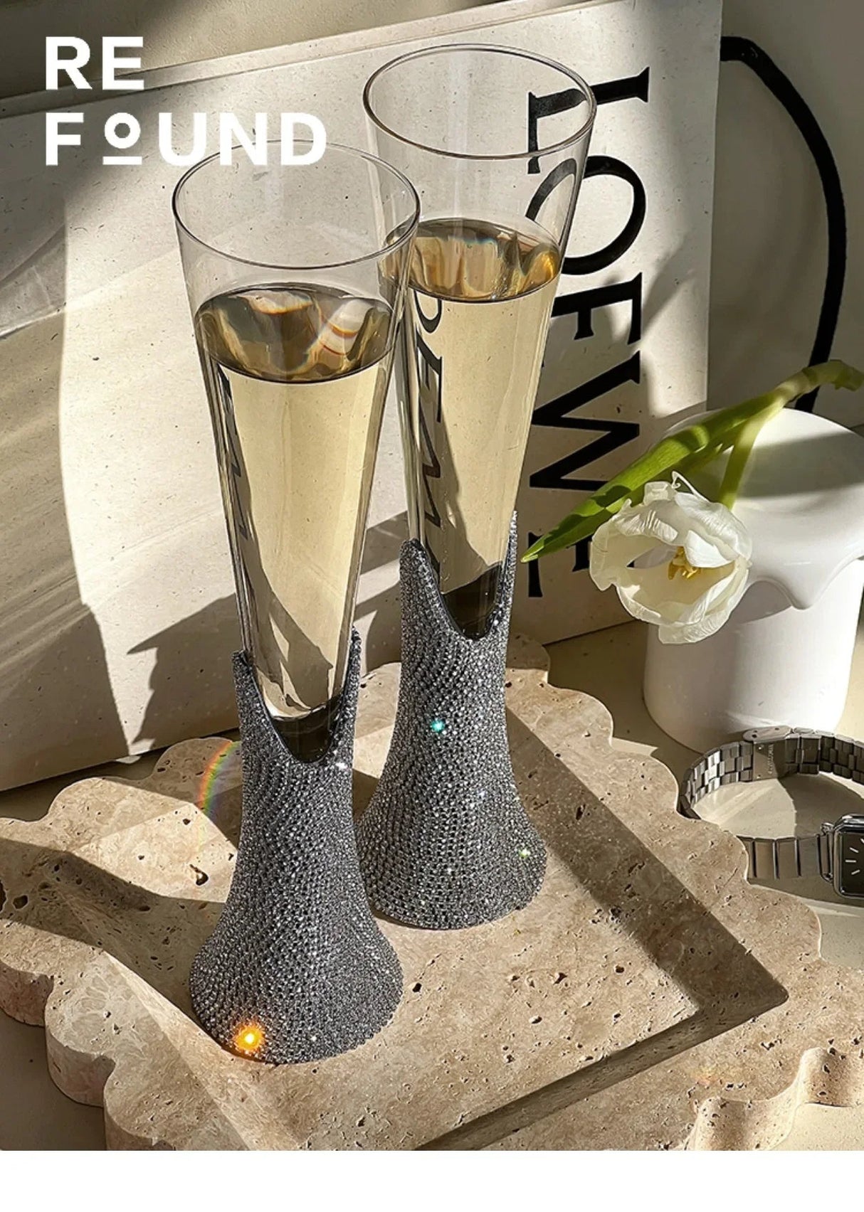 Diamond Women's Champagne mug Set with Diamond Crystal Glass High Leg Wine Cup Drink Cup Gift Wine Glass Beautiful Cups 150ml Julia M Home & Kitchen