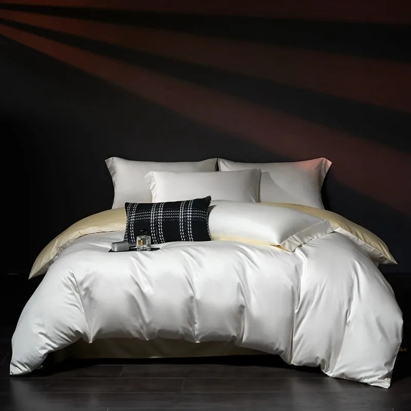 Luxury 100% Egyptian Cotton Reversible Duvet Cover Set - Silver & Purple Julia M LifeStyles