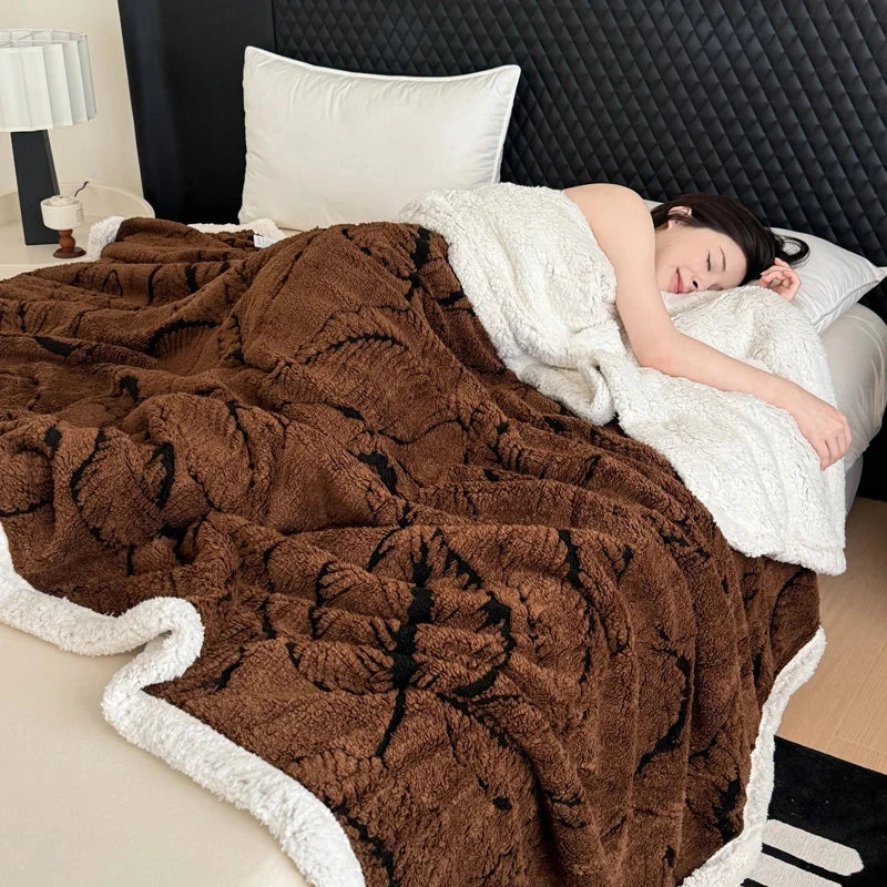 Cozy Leaves Printed Super Thick Lamb Fleece Blanket Julia M LifeStyles