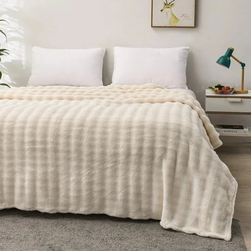 Cozy Coral Fleece Rabbit Fur Blanket for Sofa & Bedroom Julia M LifeStyles
