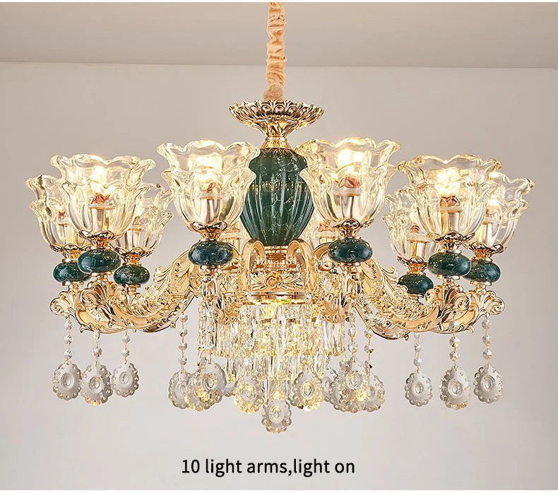 LED Crystal Ceramic Retro Ceiling Chandelier - European Style Luxury Lamp
