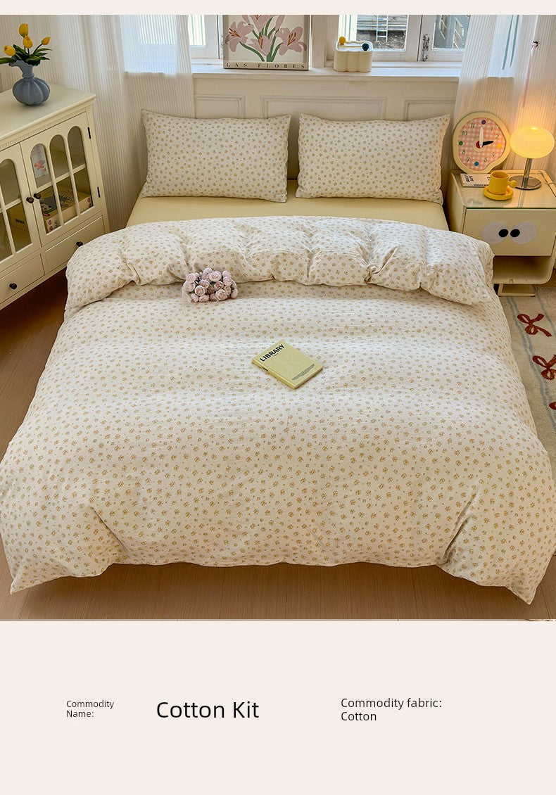 Class A Four-Piece Bedding Set Pure Cotton All Cotton All Year Round Quilt Cover Bed Sheets Quilt Cover Bed Student Dormitory Three-Piece Set Fitted Sheet 4 Julia M LifeStyles