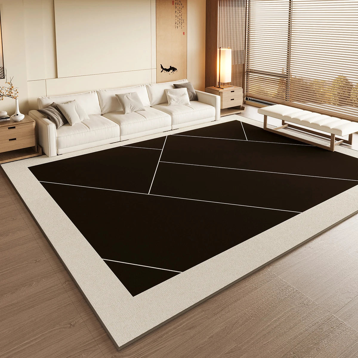 VIKAMA Black Large Living Room Carpet - Low Pile Waterproof Rug - Julia M LifeStyles