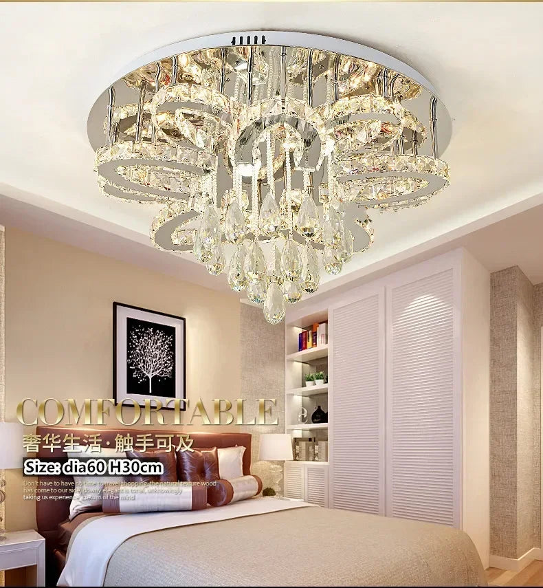 LED Modern Crystal Stainless Steel Round Dimmable RGB Chandelier