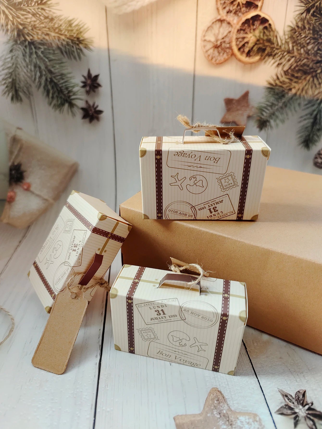 10pcs Luggage with Hemp Rope Tag Packaging Box
