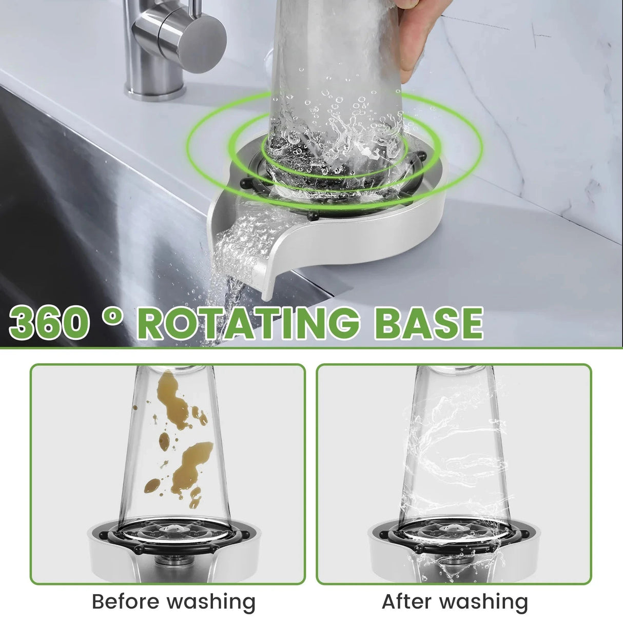 Faucet Glass Rinser ABS High Pressure Glass Cup Washer 360° Rotating High Efficiency Bottle Washer Kitchen Sink Accessories Julia M LifeStyles