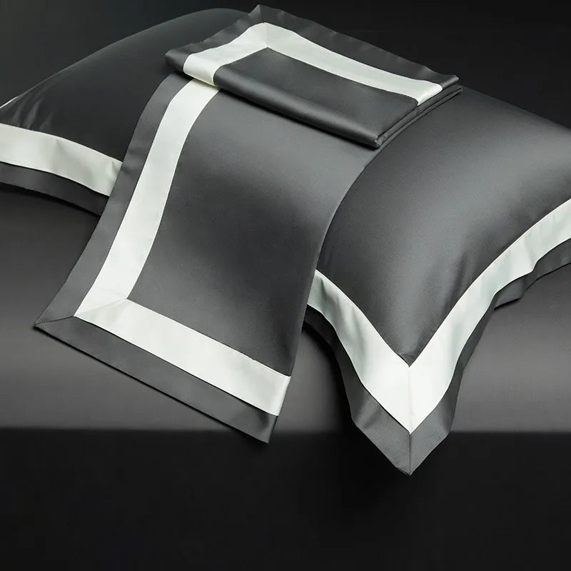 Premium 1400TC Egyptian Cotton Smooth Soft Bedding Set Chic White Grey Patchwork Duvet Cover Flat/Fitted Bed Sheet Pillowcases