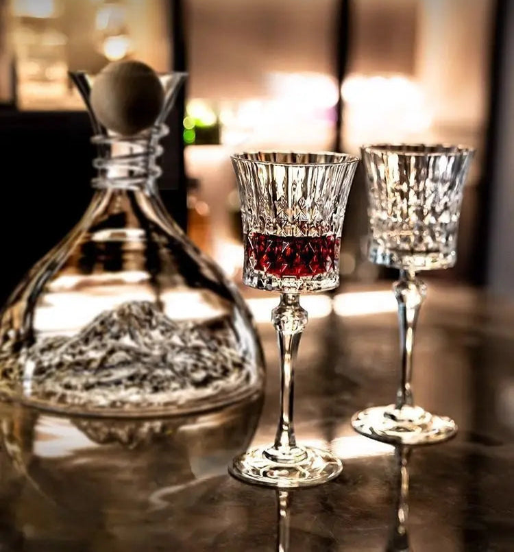 Crystal Elegance Red Wine Glass Set with Silk Iceberg Decanter Julia M Home & Kitchen
