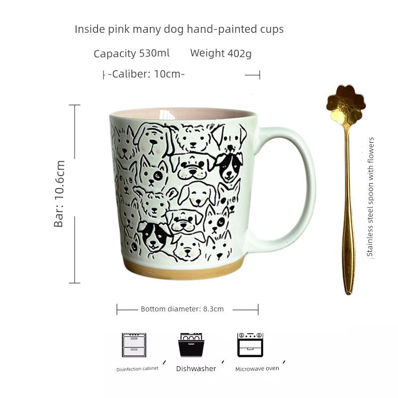 Vintage Floral Hand-Painted Ceramic Water Cup with Spoon Julia M Home & Kitchen