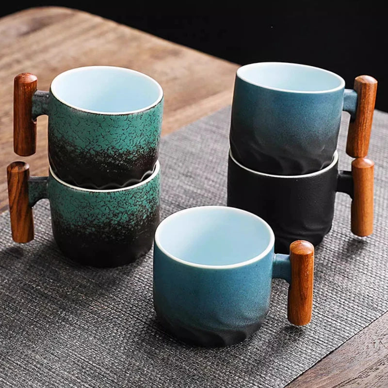Creative Handmade Exquisite Coffee Cup Vintage Coffee Cup With Wooden Handle Mug Cups Mugs Drinkware Kitchen Dining Bar Home - Julia M LifeStyles